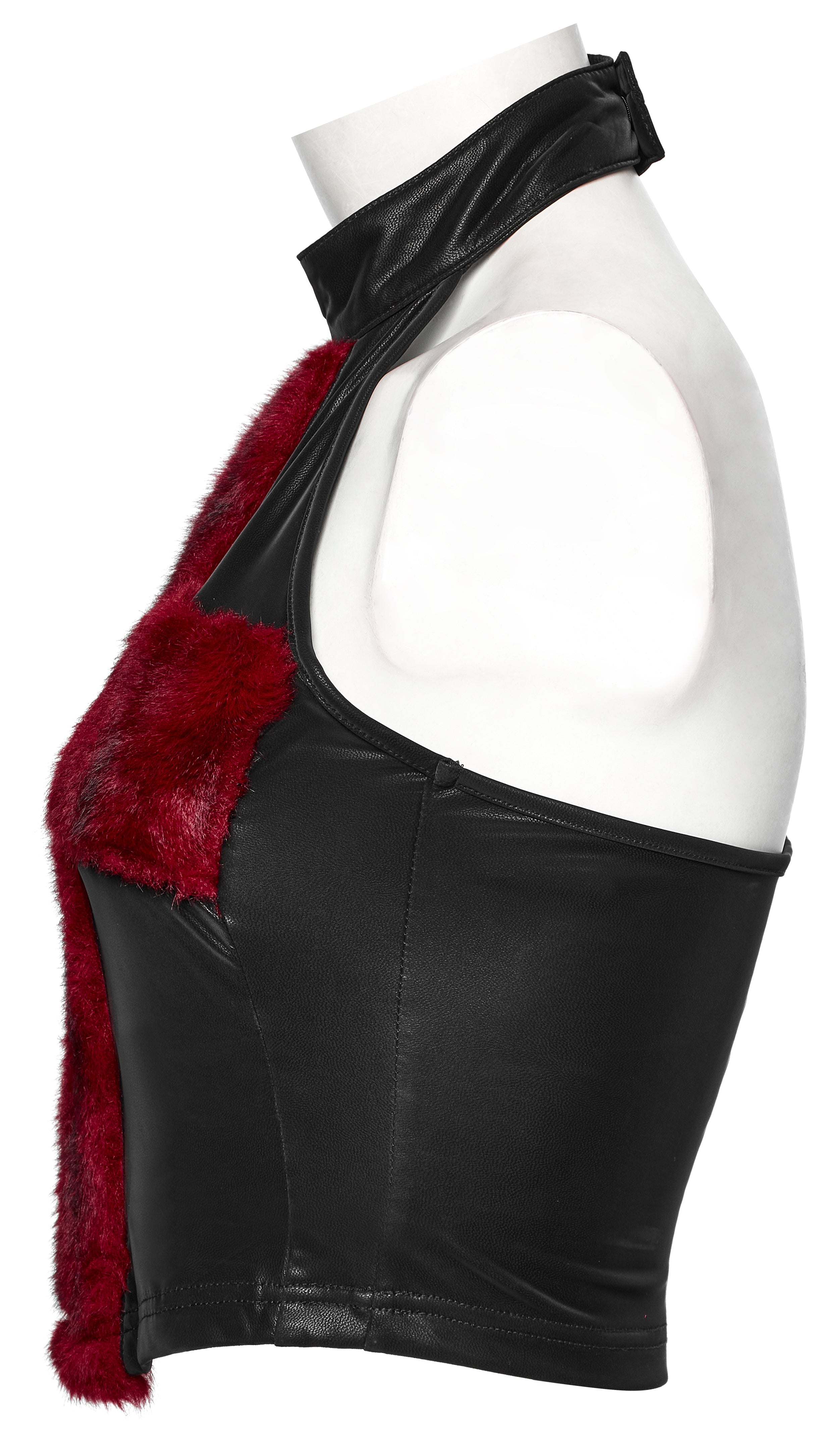 Punk Rave Valora Cross Fur Halter Top In Crimson - DevilGothic DevilGothic