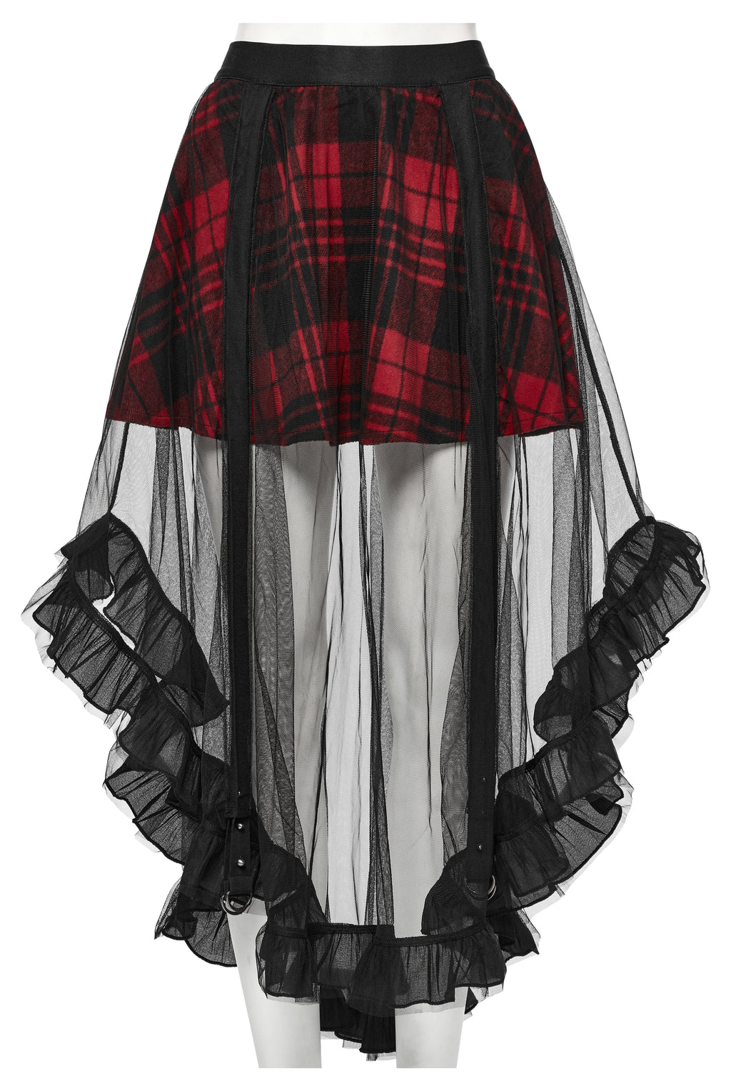 Punk Rave Morrigan Mesh Plaid High-Low Skirt - DevilGothic DevilGothic