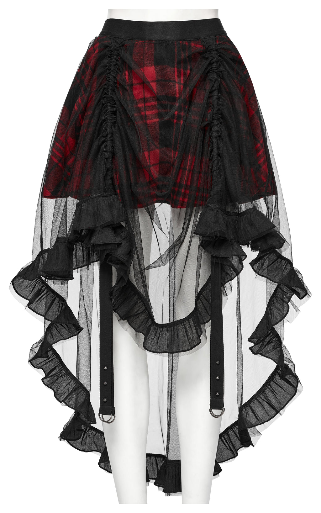 Punk Rave Morrigan Mesh Plaid High-Low Skirt - DevilGothic DevilGothic