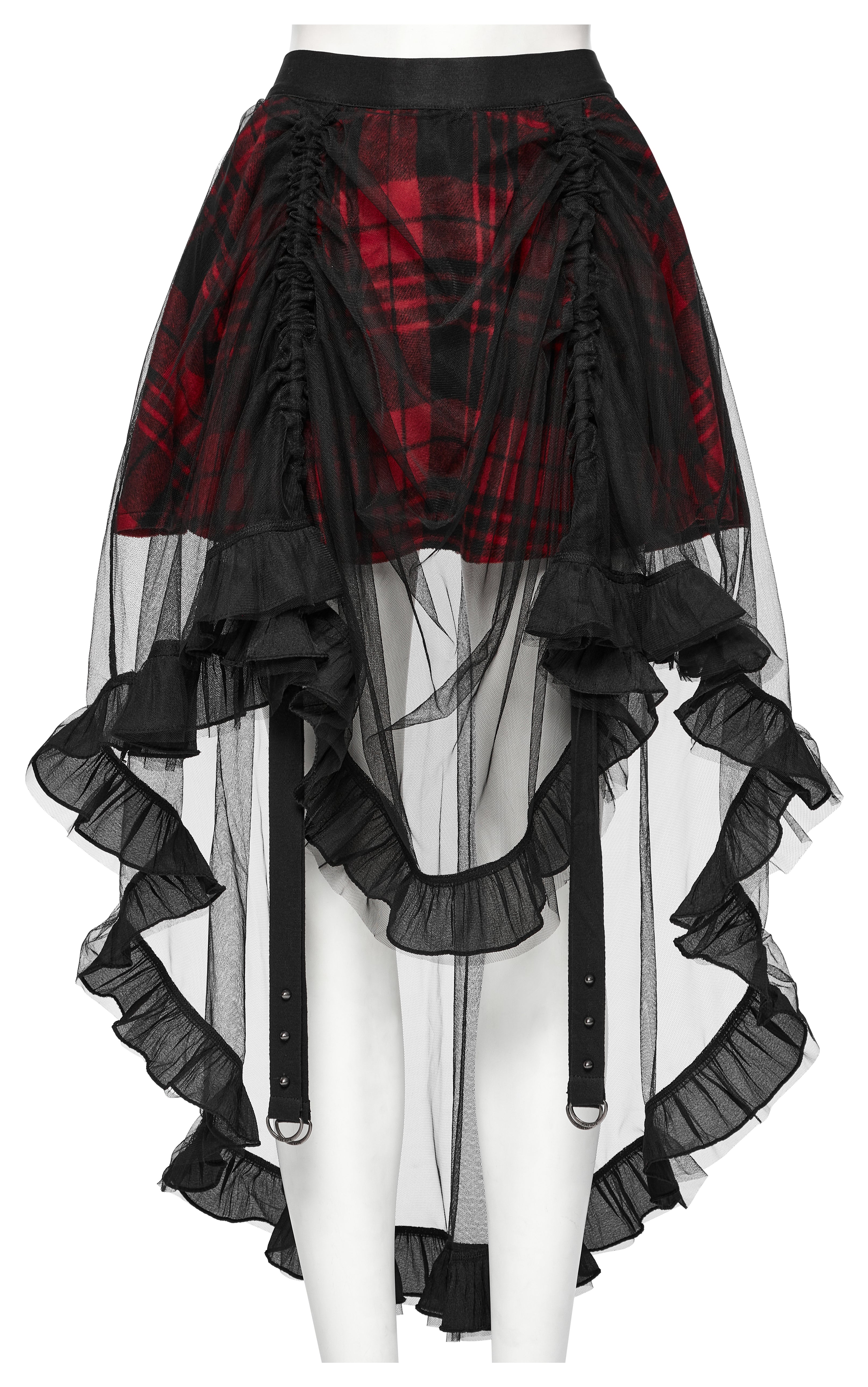 Punk Rave Morrigan Mesh Plaid High-Low Skirt - DevilGothic DevilGothic