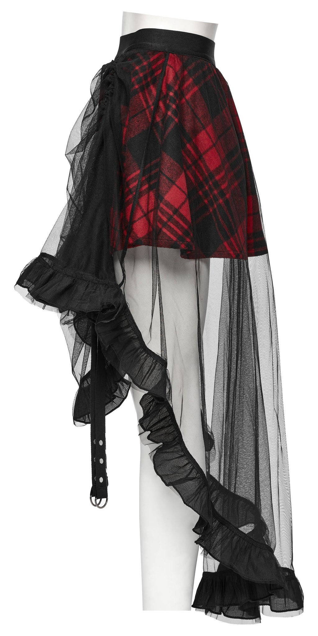 Punk Rave Morrigan Mesh Plaid High-Low Skirt - DevilGothic DevilGothic