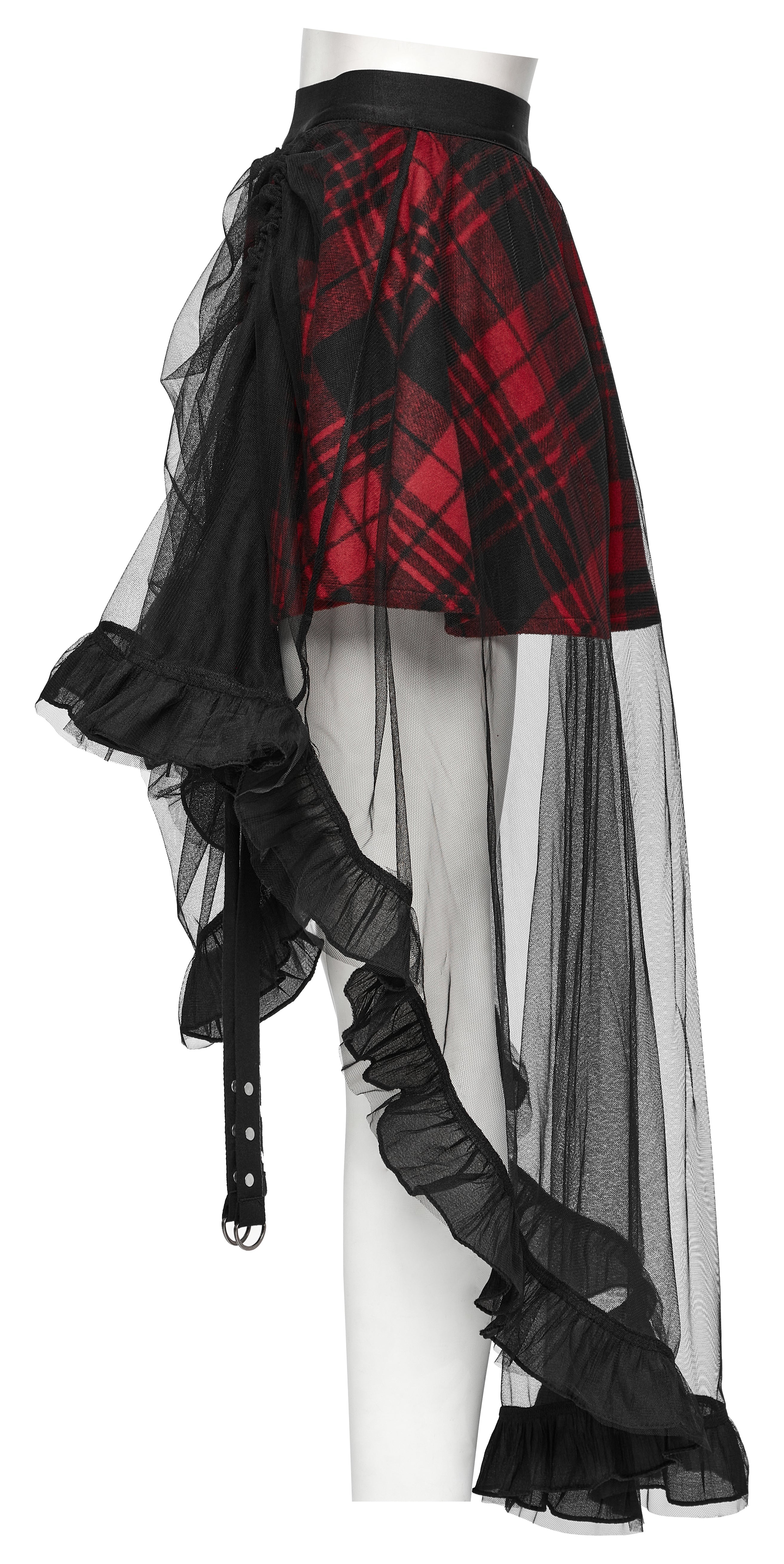 Punk Rave Morrigan Mesh Plaid High-Low Skirt - DevilGothic DevilGothic