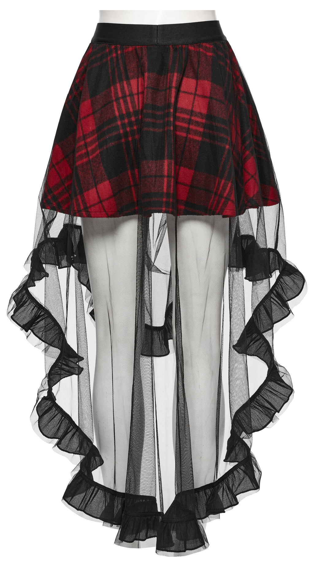Punk Rave Morrigan Mesh Plaid High-Low Skirt - DevilGothic DevilGothic