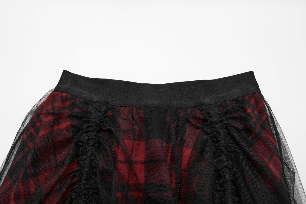 Punk Rave Morrigan Mesh Plaid High-Low Skirt - DevilGothic DevilGothic