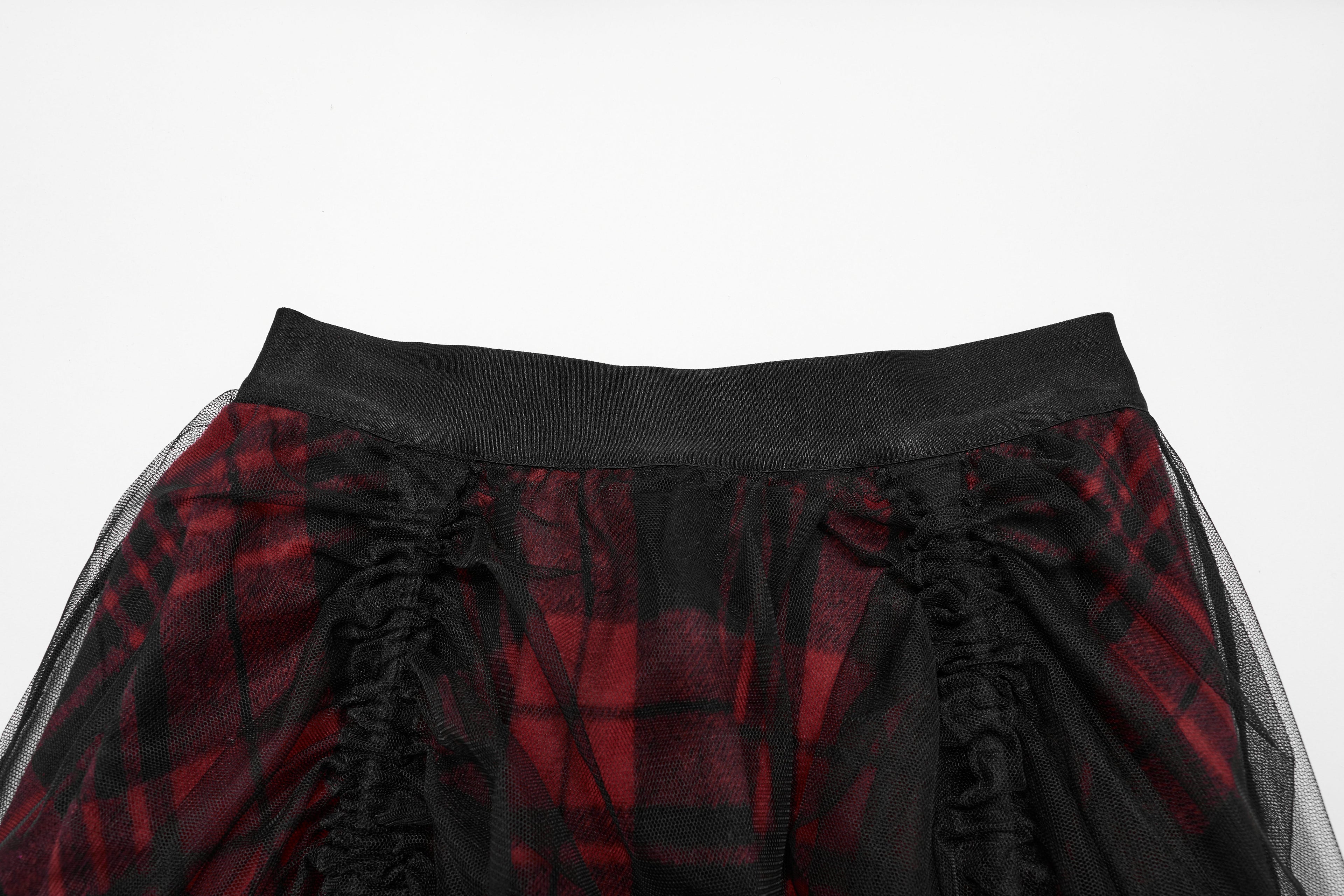 Punk Rave Morrigan Mesh Plaid High-Low Skirt - DevilGothic DevilGothic
