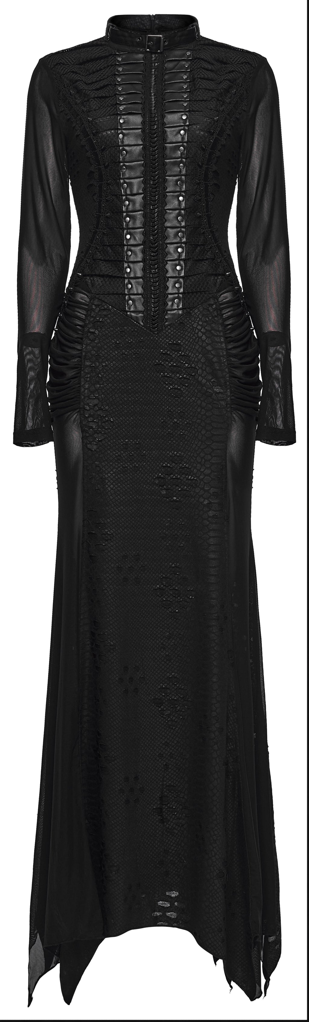 Punk Rave Seraphine Spinal Lace Panel Maxi Dress In Black - DevilGothic DevilGothic
