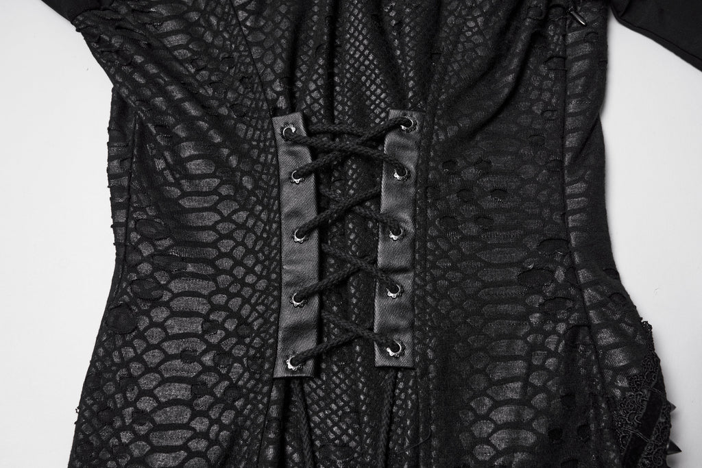 Punk Rave Seraphine Spinal Lace Panel Maxi Dress In Black - DevilGothic DevilGothic