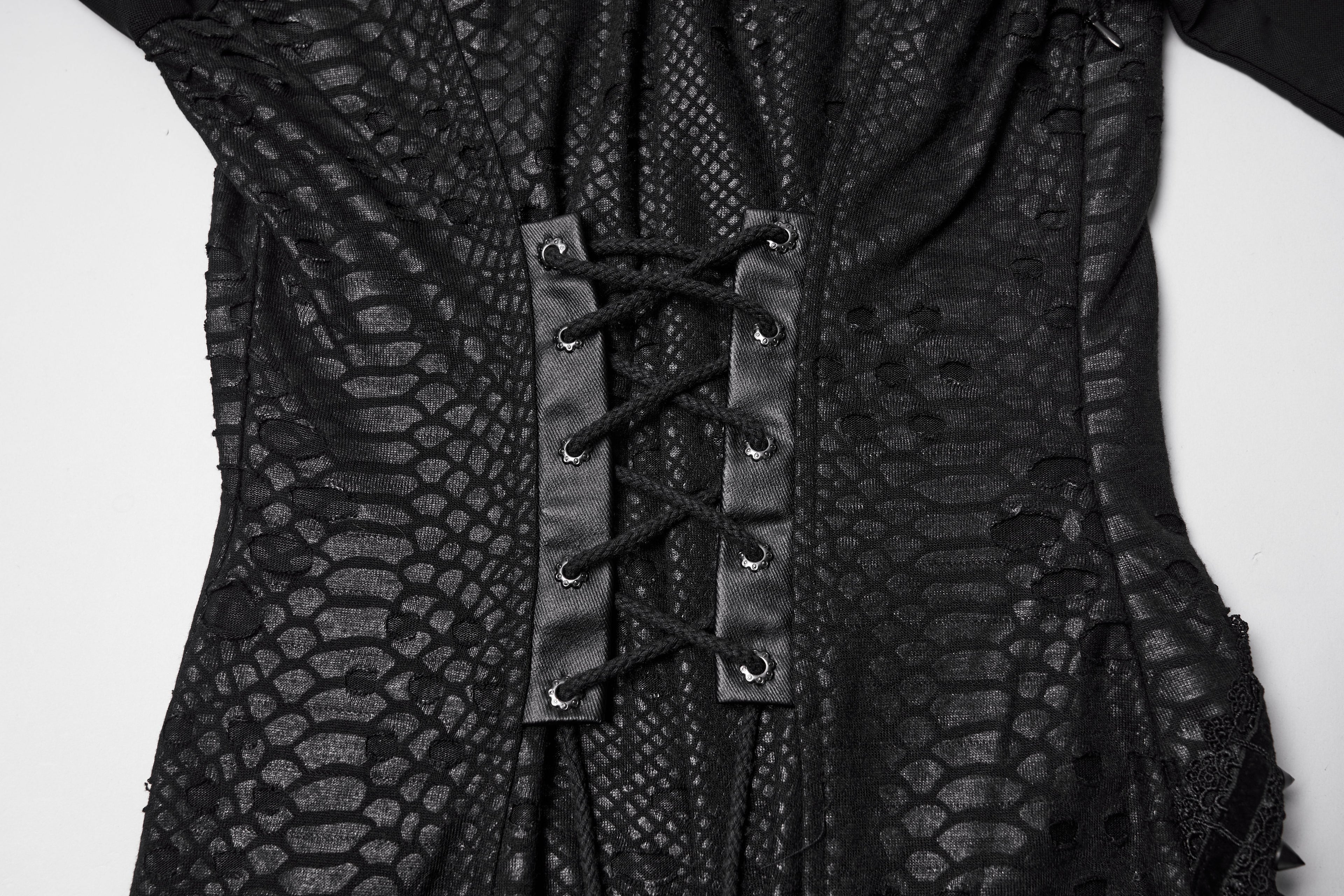 Punk Rave Seraphine Spinal Lace Panel Maxi Dress In Black - DevilGothic DevilGothic