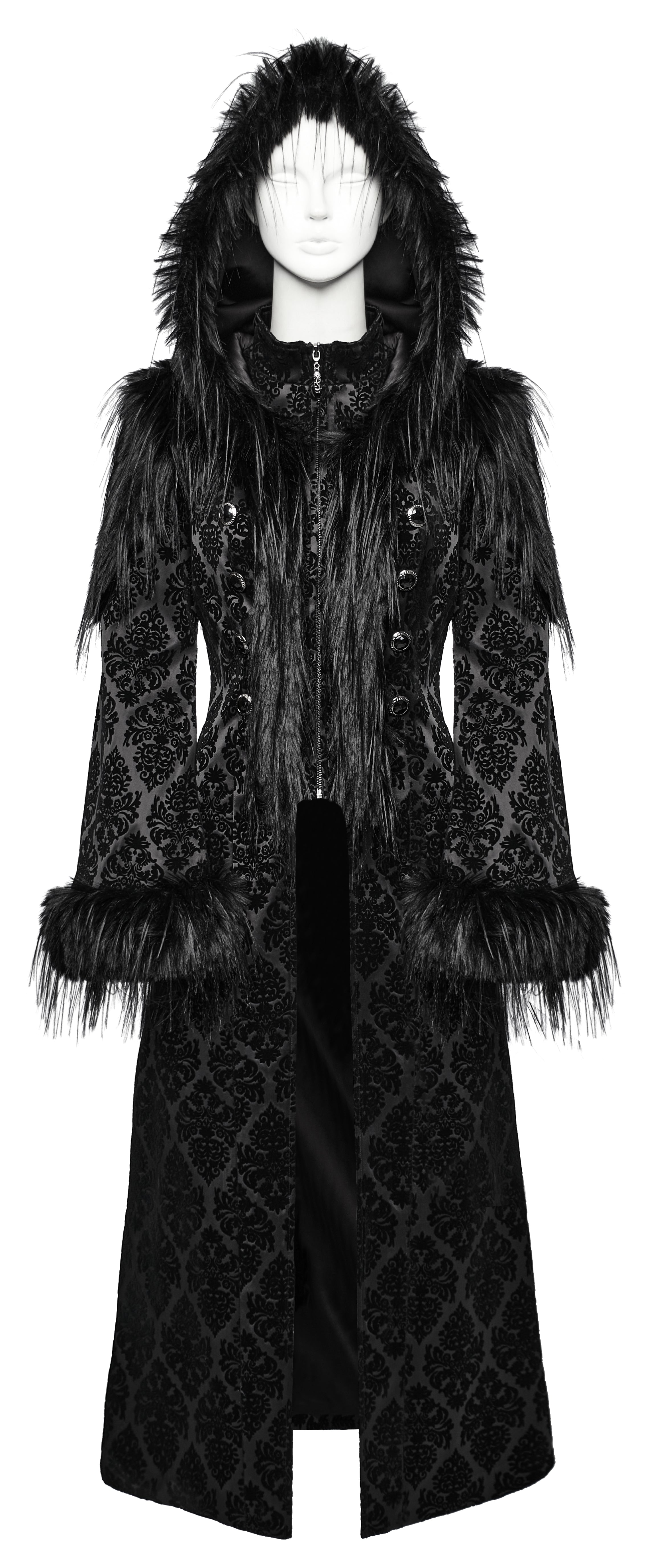 Punk Rave Morrigan Goth Gorgeous Jacquard Coat - Black - DevilGothic DevilGothic