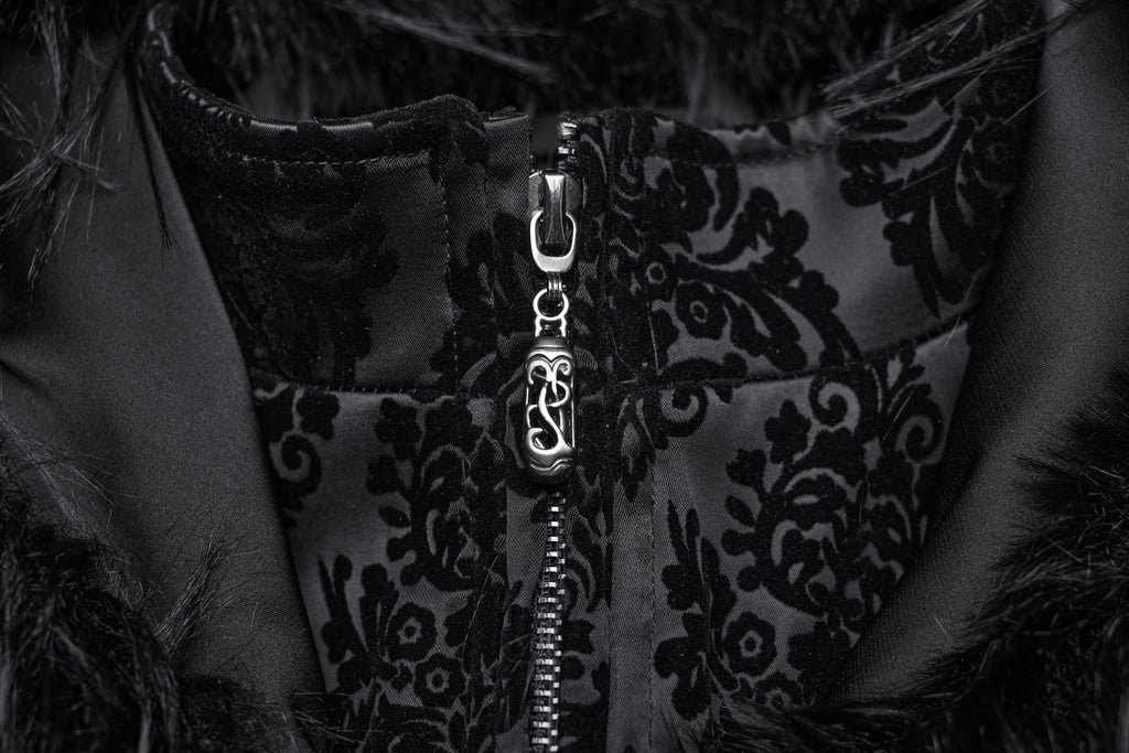 Punk Rave Morrigan Goth Gorgeous Jacquard Coat - Black - DevilGothic DevilGothic