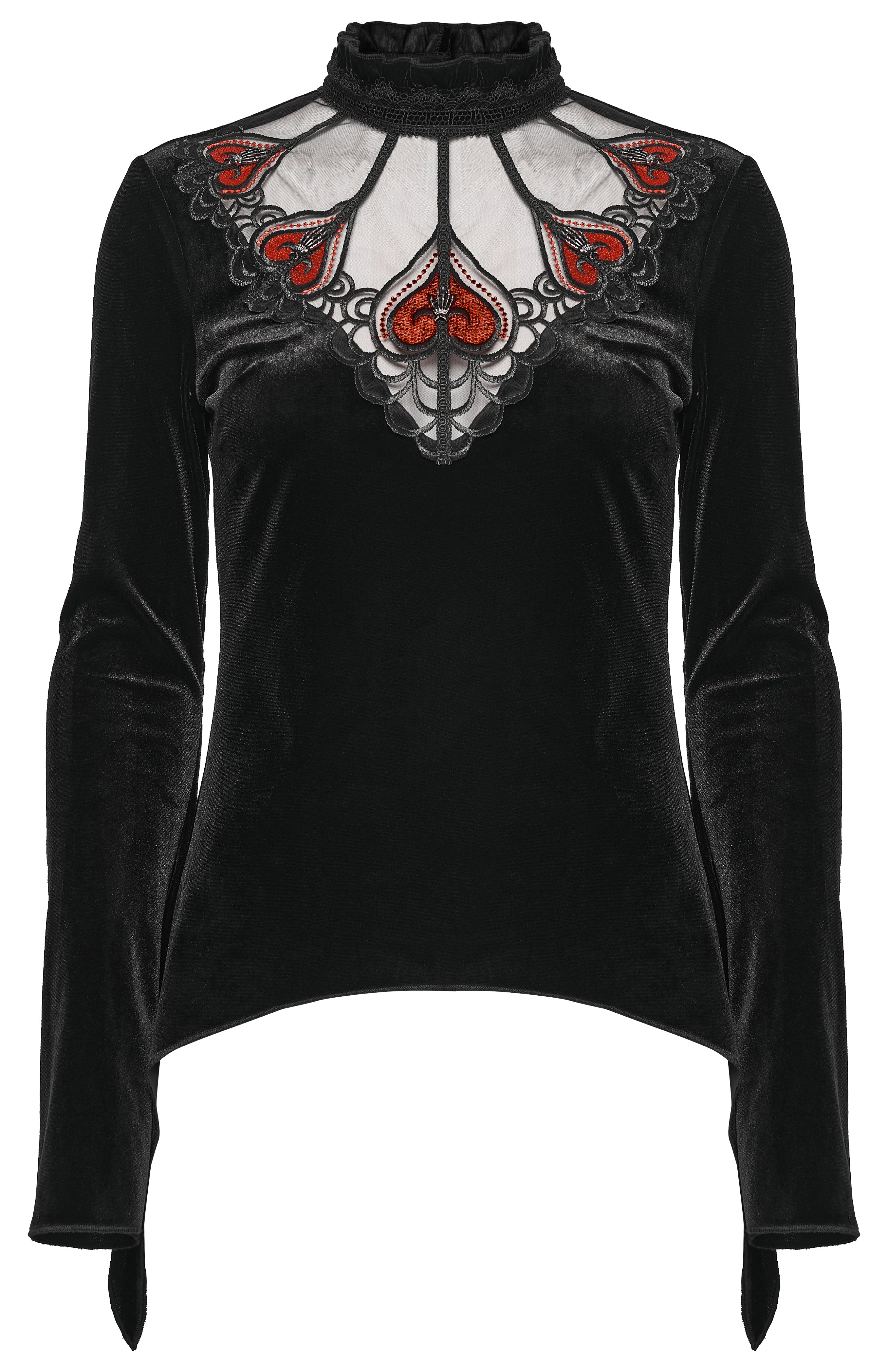Punk Rave Belladonna Demon’s Hand Velvet T-Shirt in Red - DevilGothic DevilGothic