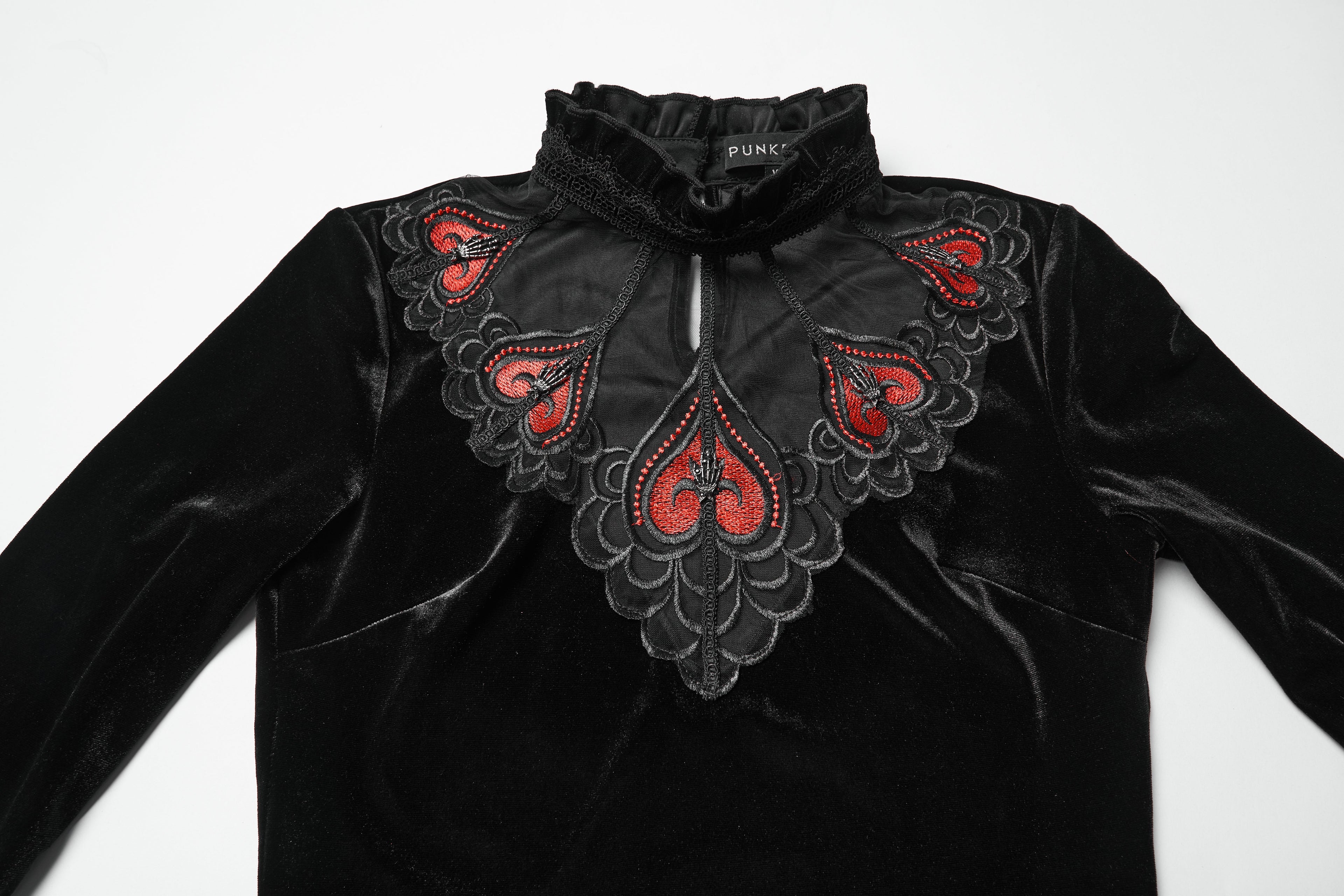 Punk Rave Belladonna Demon’s Hand Velvet T-Shirt in Red - DevilGothic DevilGothic