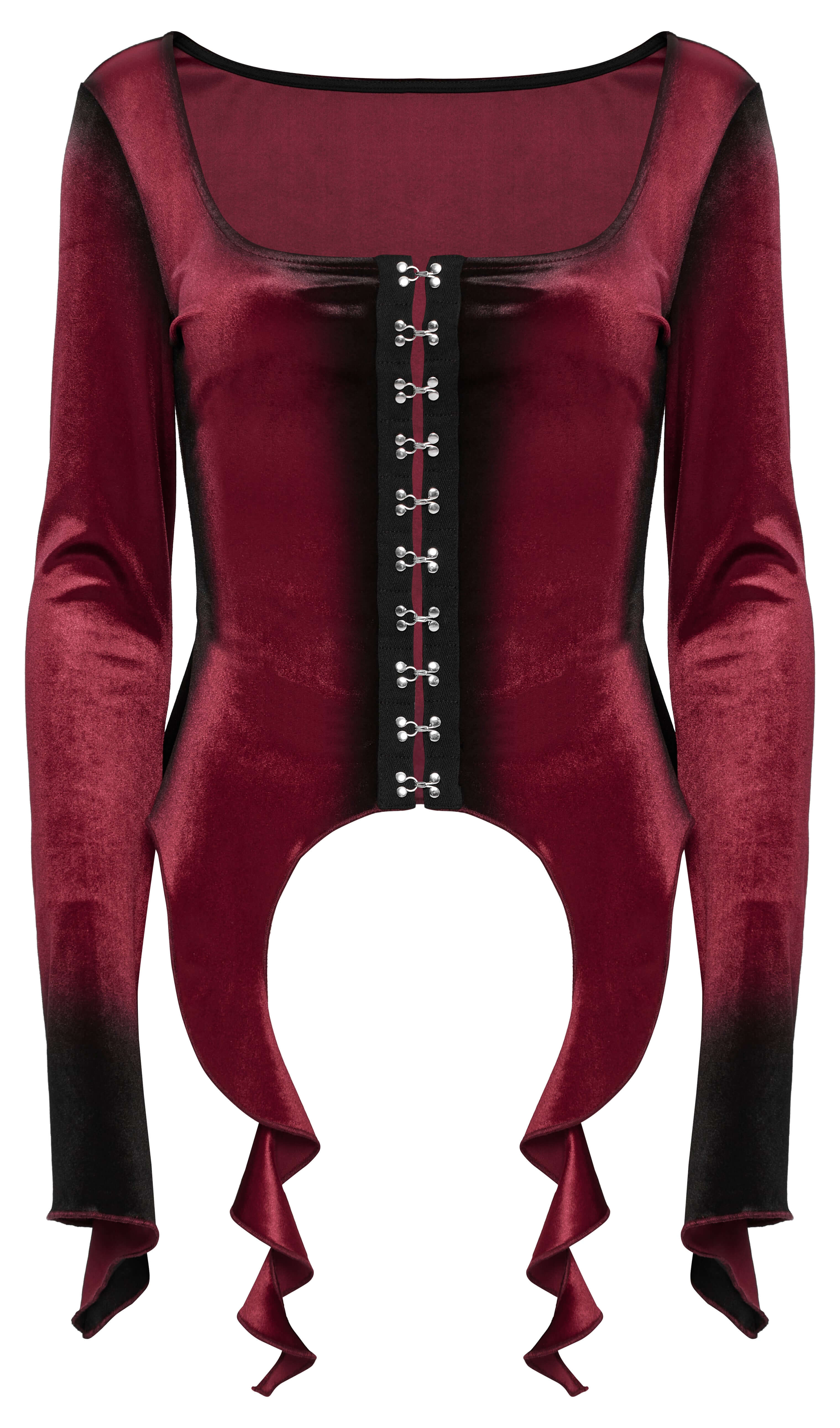 Punk Rave Leticia Burgundy Gradient Velvet Top with Feature Hooks and Eyes - DevilGothic DevilGothic