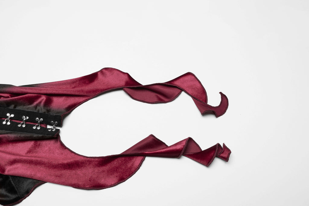 Punk Rave Leticia Burgundy Gradient Velvet Top with Feature Hooks and Eyes - DevilGothic DevilGothic