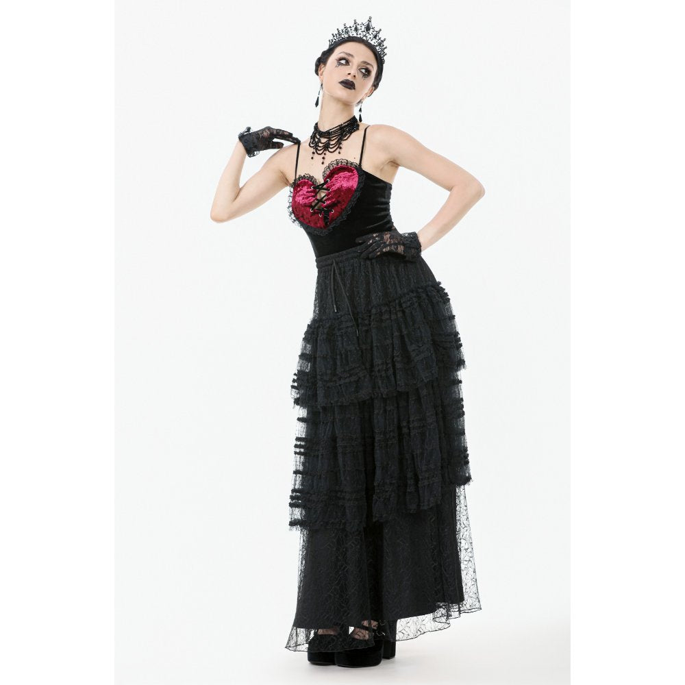 Dark in Love Morticia Gothic Velvet & Lace Skirt in Black - DevilGothic DevilGothic