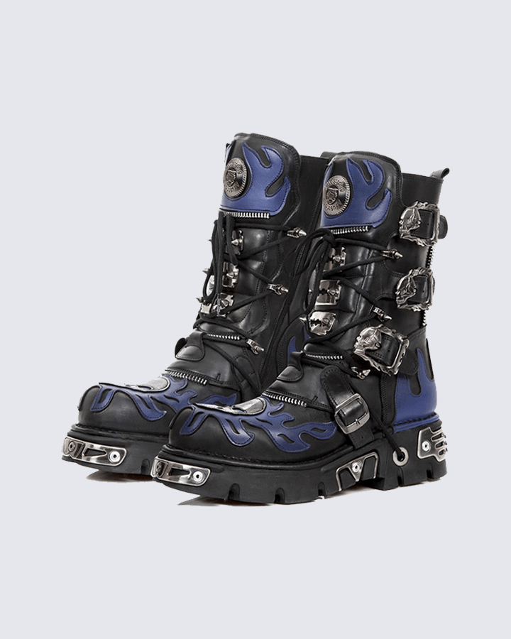 Flame Buckle Decor Gothic Combat Platform Boots