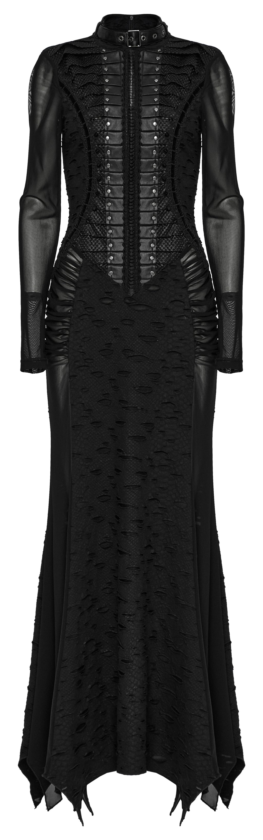 Punk Rave Seraphine Spinal Lace Panel Maxi Dress In Black - DevilGothic DevilGothic