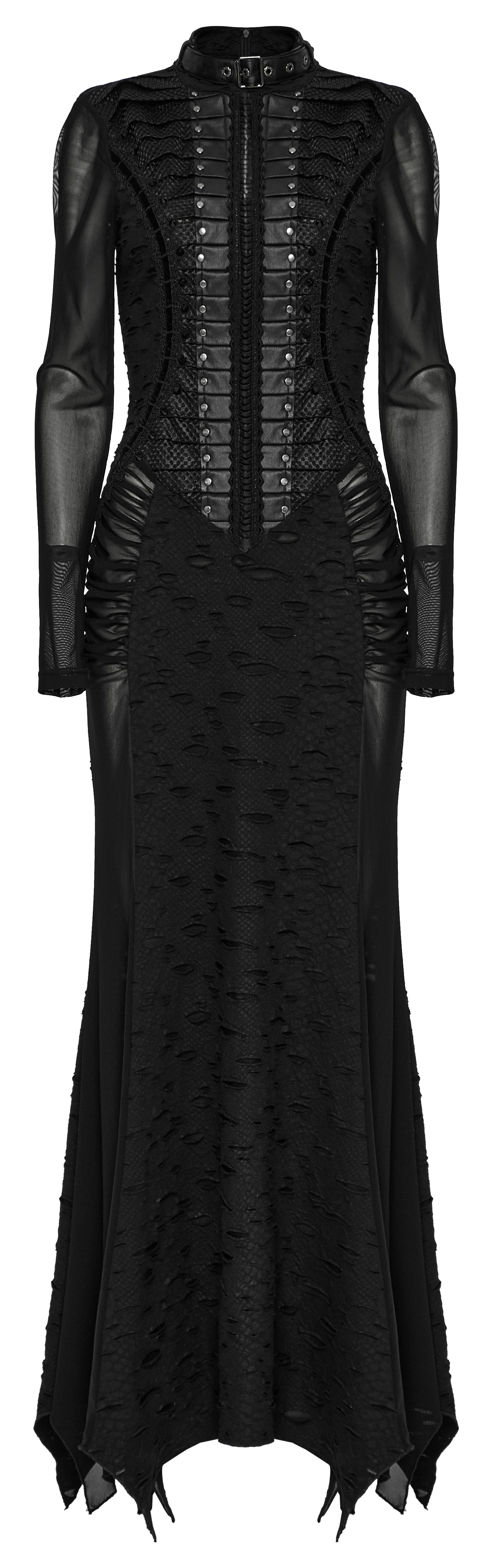 Punk Rave Seraphine Spinal Lace Panel Maxi Dress In Black - DevilGothic DevilGothic