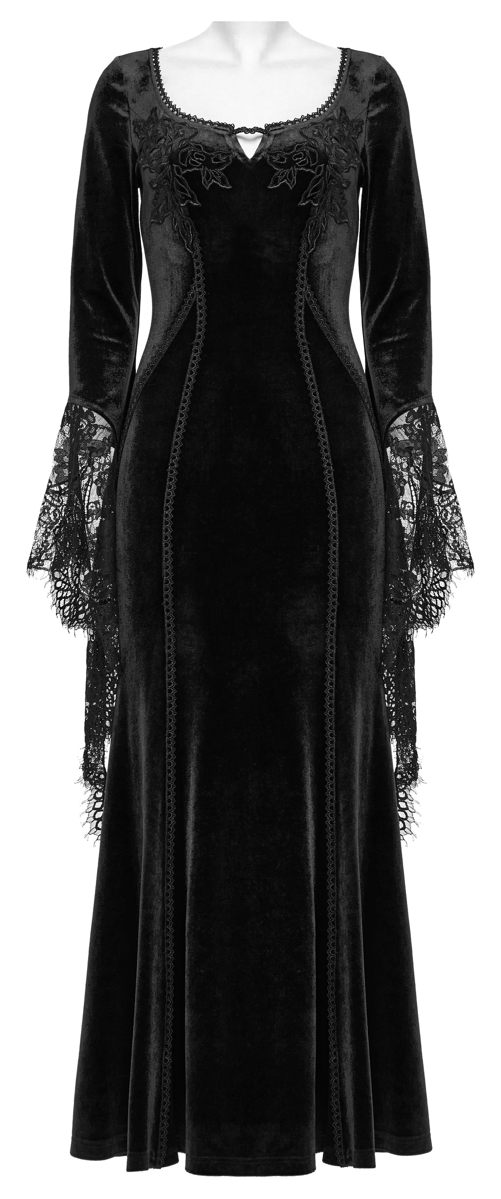 Punk Rave Isolde Velvet Lace Sleeve Dress In Black - DevilGothic DevilGothic