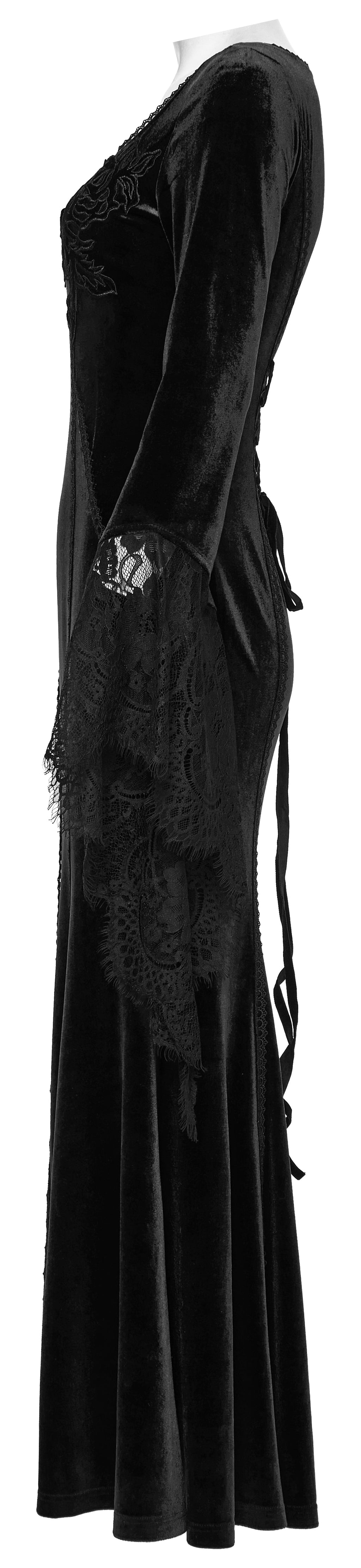 Punk Rave Isolde Velvet Lace Sleeve Dress In Black - DevilGothic DevilGothic