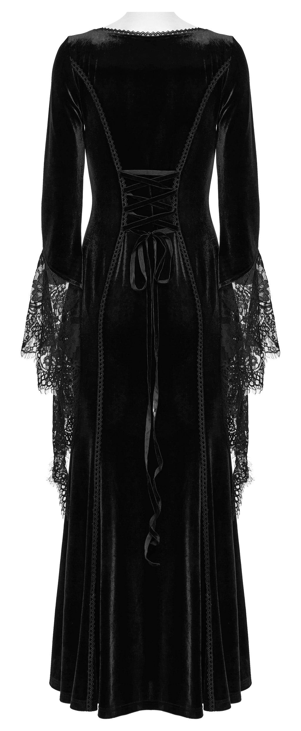 Punk Rave Isolde Velvet Lace Sleeve Dress In Black - DevilGothic DevilGothic