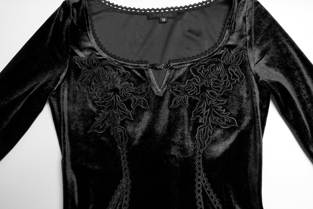 Punk Rave Isolde Velvet Lace Sleeve Dress In Black - DevilGothic DevilGothic