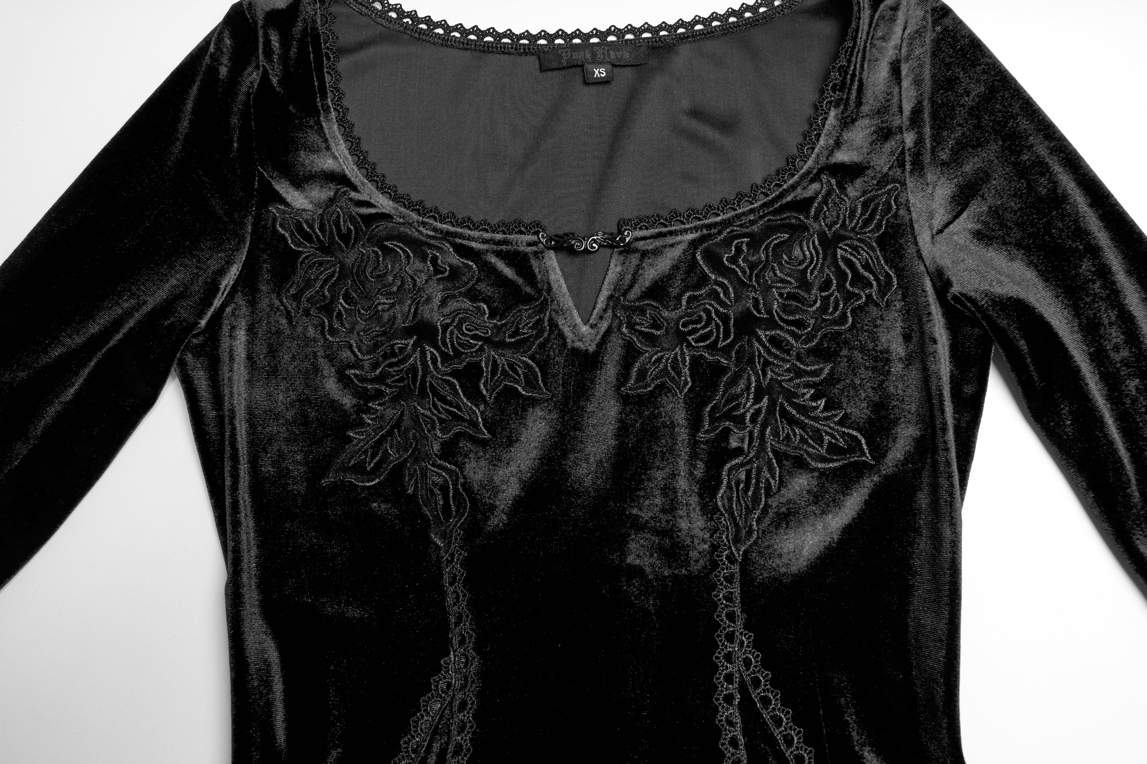 Punk Rave Isolde Velvet Lace Sleeve Dress In Black - DevilGothic DevilGothic
