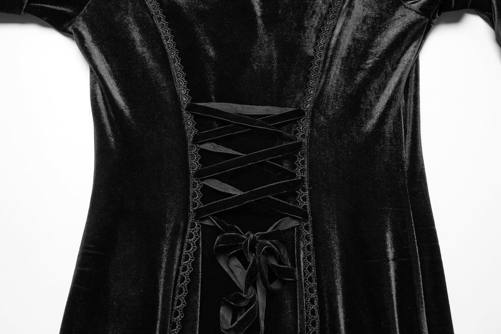 Punk Rave Isolde Velvet Lace Sleeve Dress In Black - DevilGothic DevilGothic