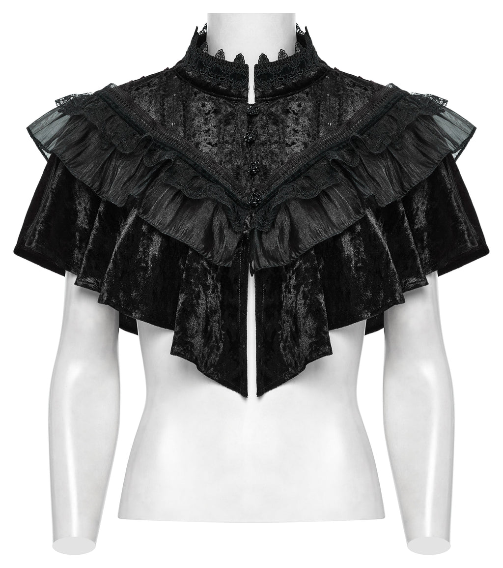Punk Rave Elysia Velvet Ruffle Goth Shawl In Black - DevilGothic DevilGothic