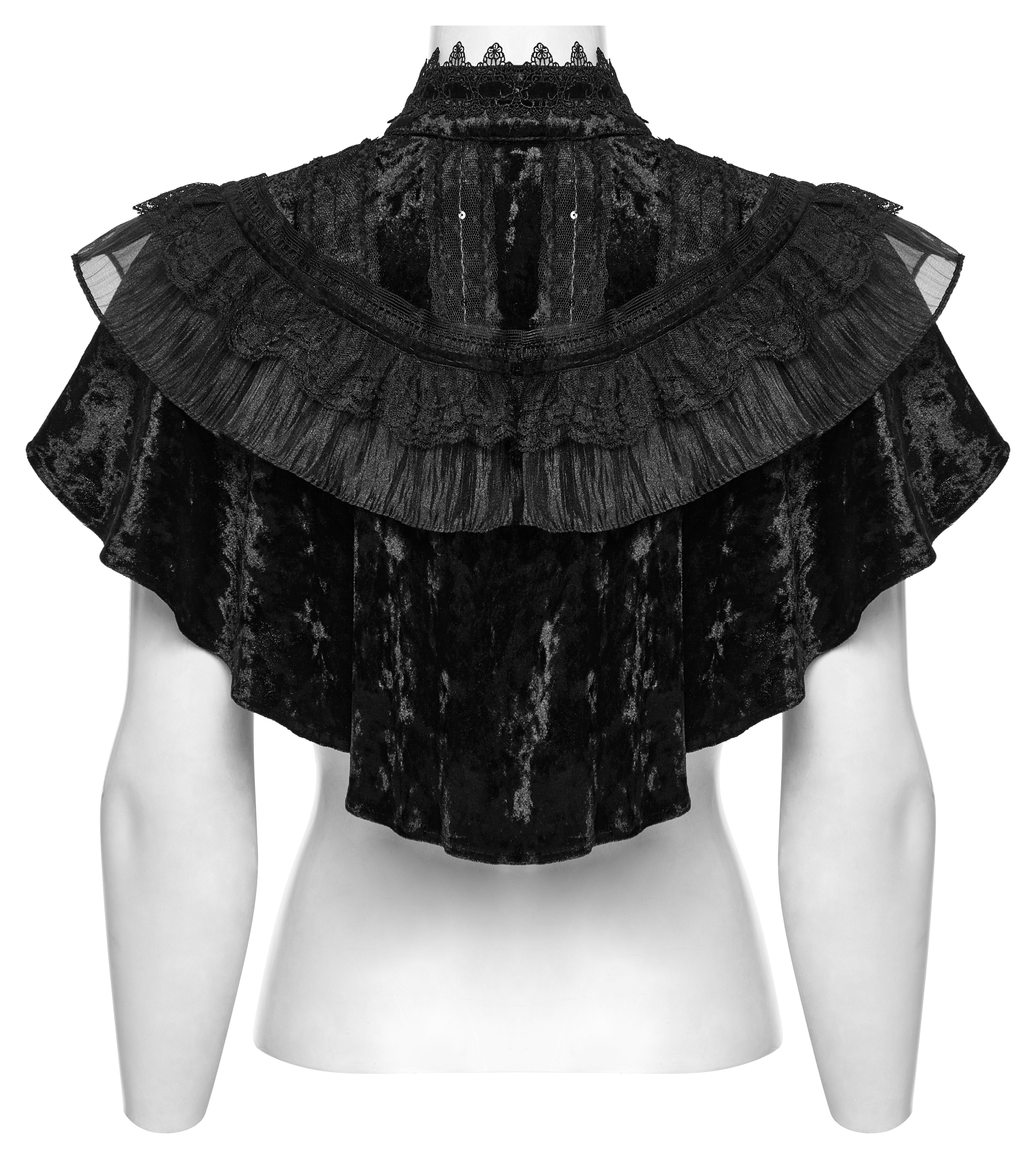Punk Rave Elysia Velvet Ruffle Goth Shawl In Black - DevilGothic DevilGothic