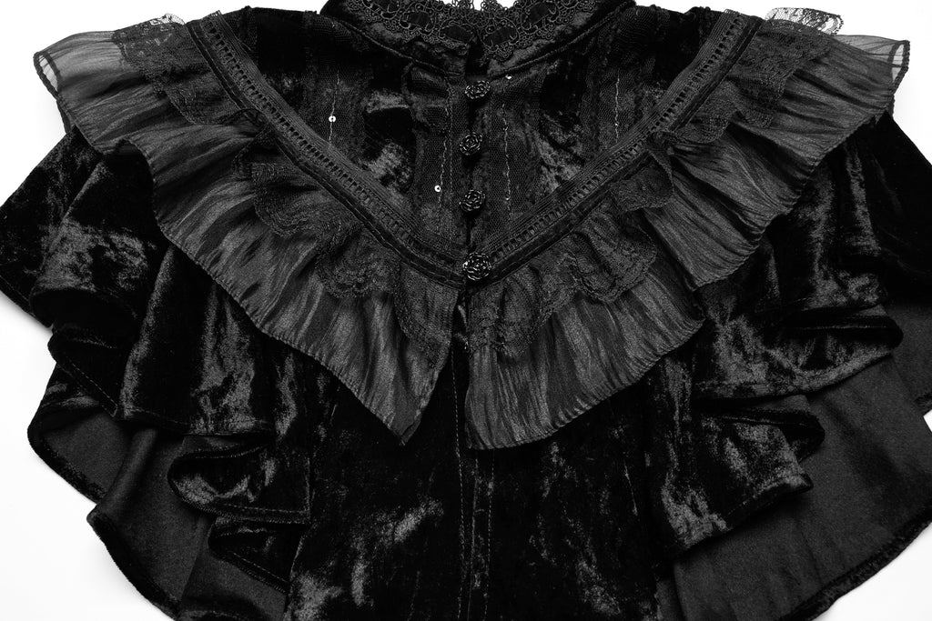 Punk Rave Elysia Velvet Ruffle Goth Shawl In Black - DevilGothic DevilGothic