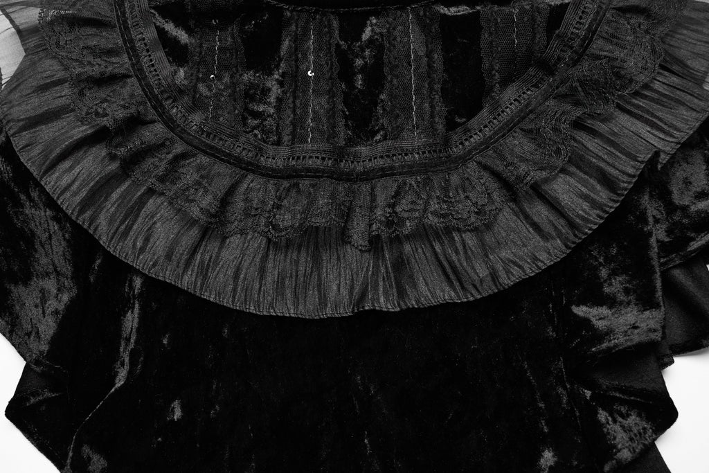 Punk Rave Elysia Velvet Ruffle Goth Shawl In Black - DevilGothic DevilGothic