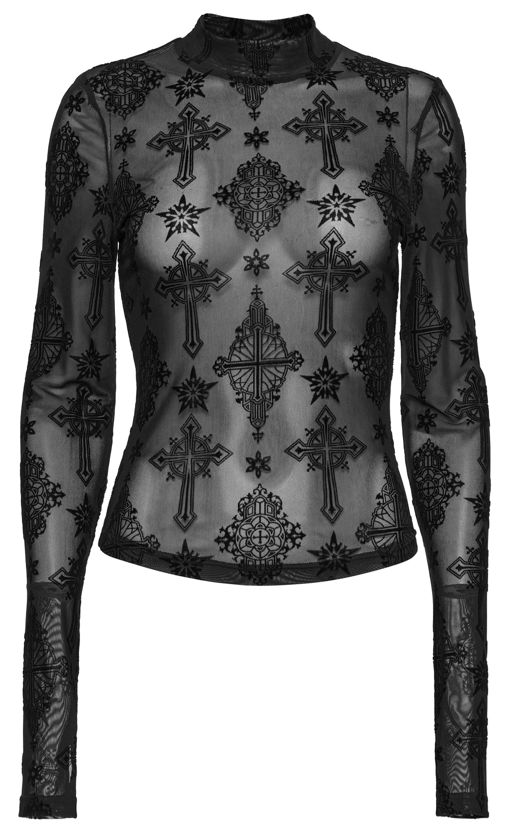 Punk Rave Ravena Cross Flocking Mesh Top - DevilGothic DevilGothic