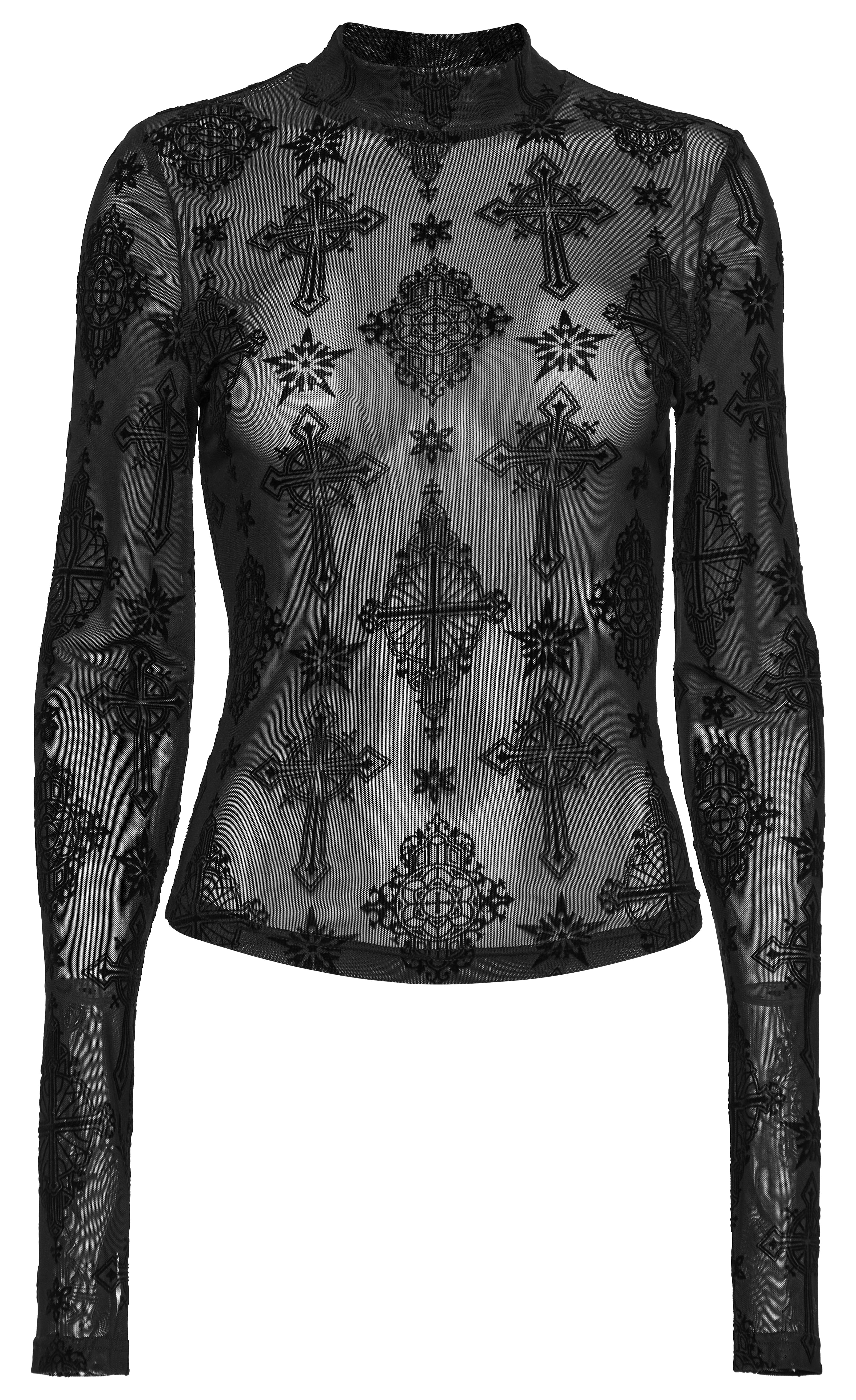 Punk Rave Ravena Cross Flocking Mesh Top - DevilGothic DevilGothic