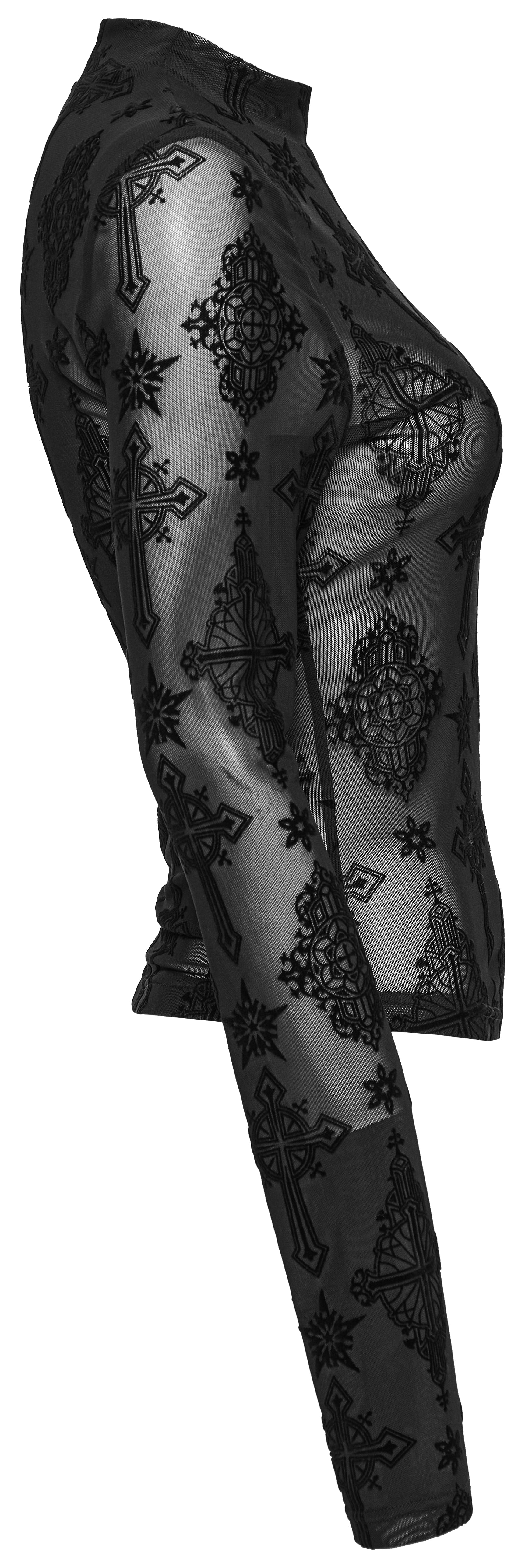 Punk Rave Ravena Cross Flocking Mesh Top - DevilGothic DevilGothic