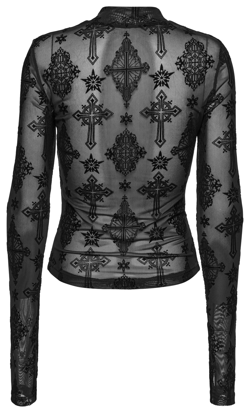 Punk Rave Ravena Cross Flocking Mesh Top - DevilGothic DevilGothic
