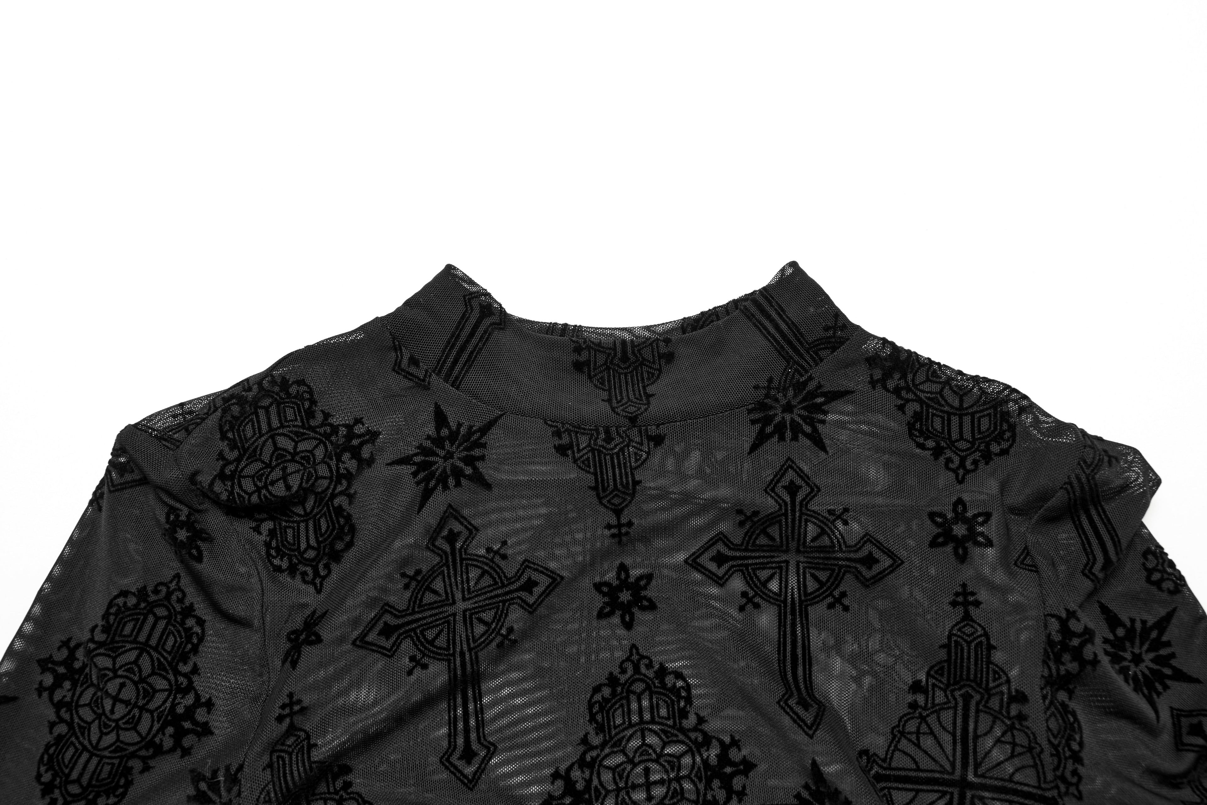 Punk Rave Ravena Cross Flocking Mesh Top - DevilGothic DevilGothic