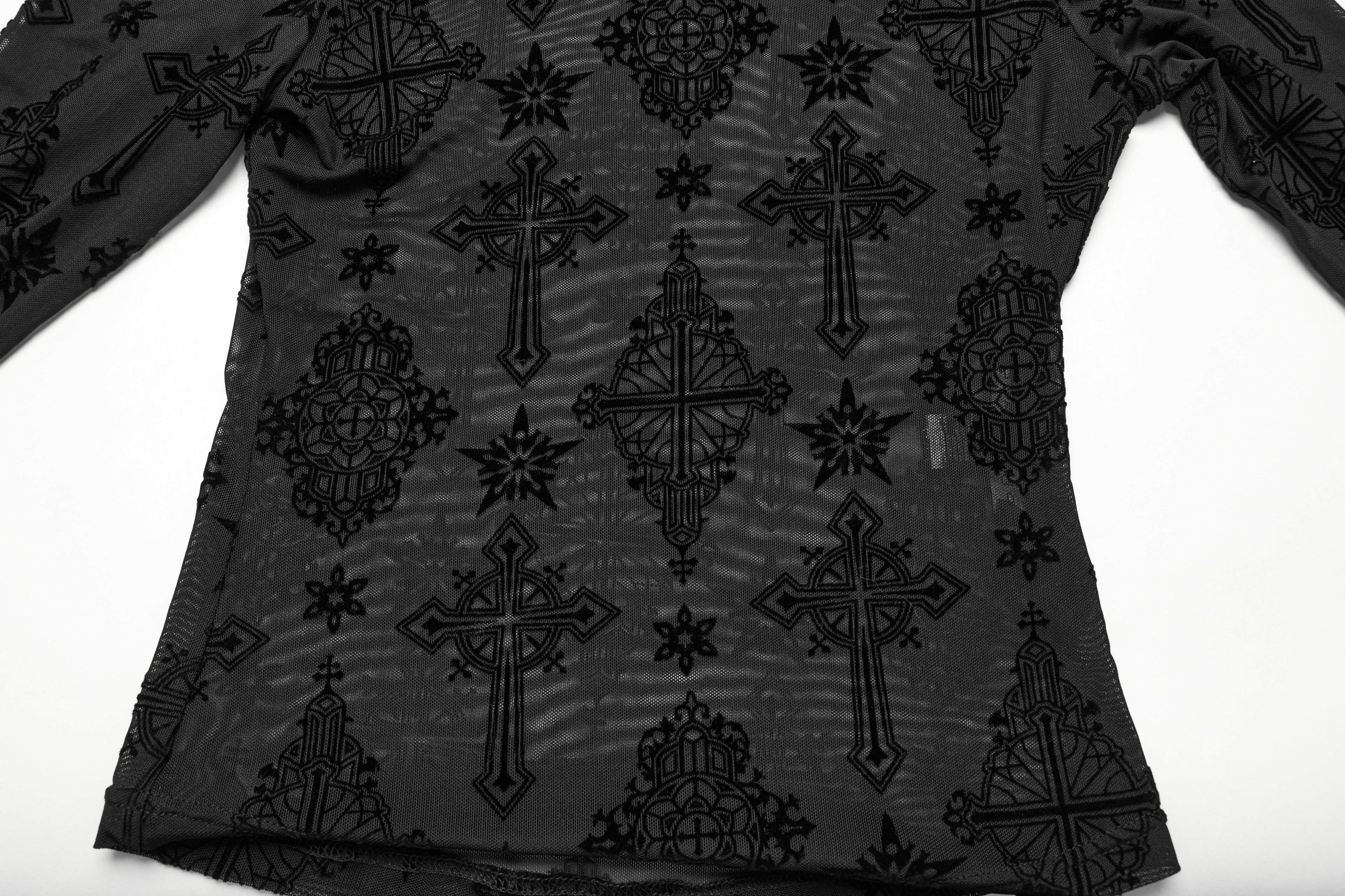 Punk Rave Ravena Cross Flocking Mesh Top - DevilGothic DevilGothic