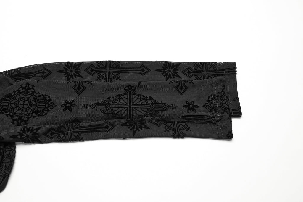 Punk Rave Ravena Cross Flocking Mesh Top - DevilGothic DevilGothic