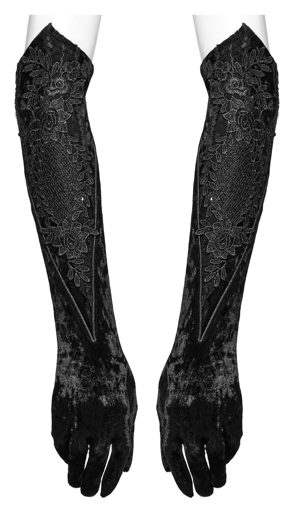 Punk Rave Selene Embroidered Velvet Gloves in Black - DevilGothic DevilGothic