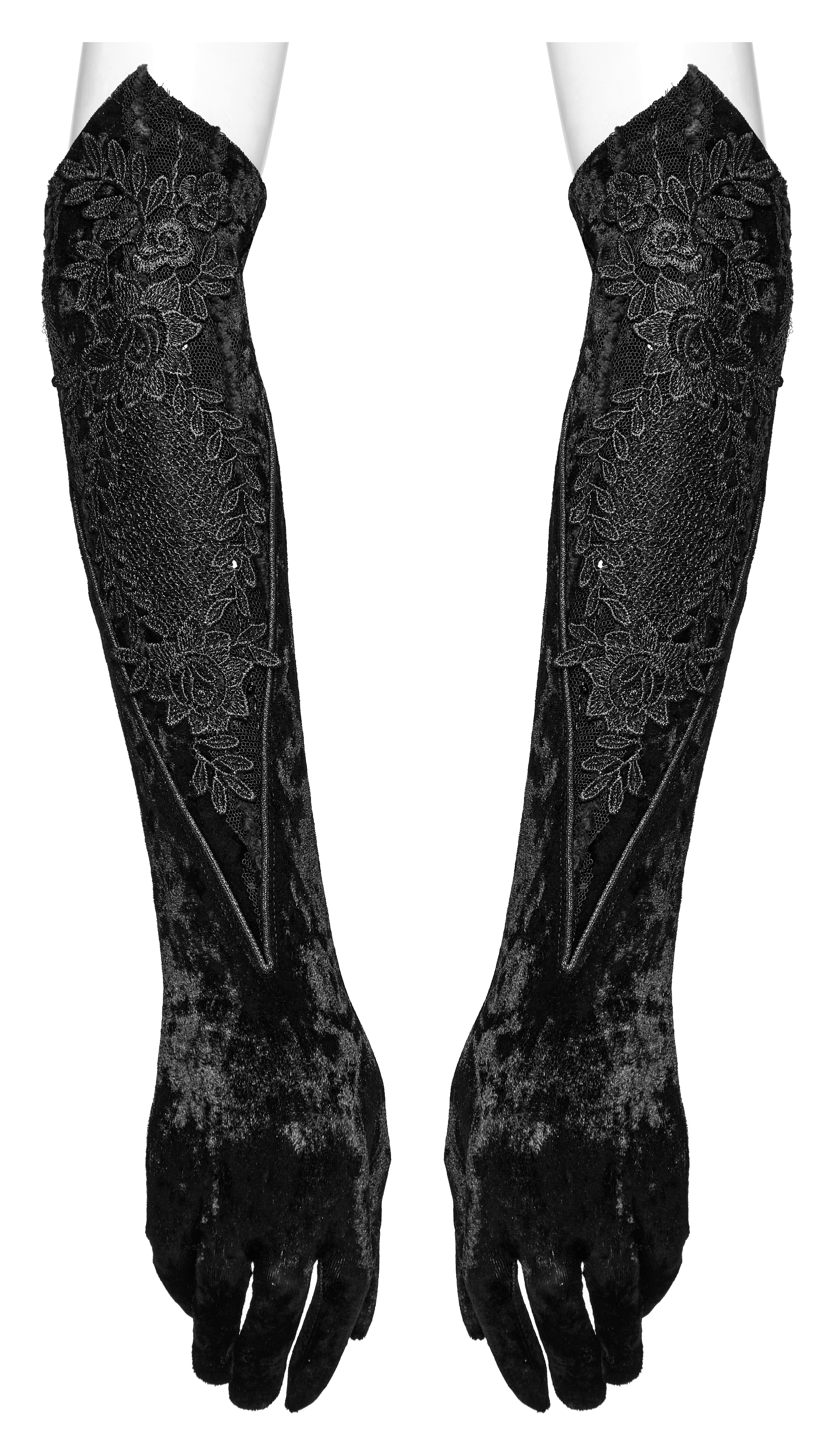Punk Rave Selene Embroidered Velvet Gloves in Black - DevilGothic DevilGothic