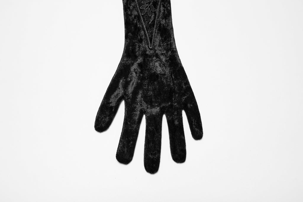 Punk Rave Selene Embroidered Velvet Gloves in Black - DevilGothic DevilGothic