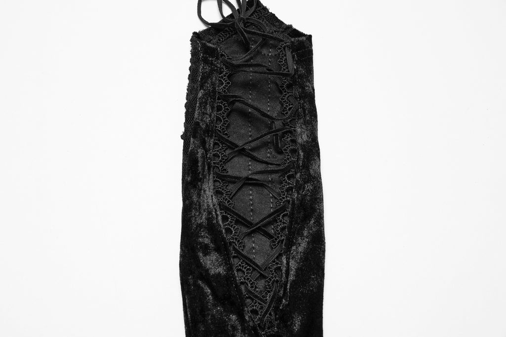 Punk Rave Selene Embroidered Velvet Gloves in Black - DevilGothic DevilGothic