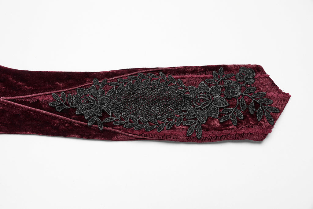 Punk Rave Selene Embroidered Velvet Gloves in Crimson - DevilGothic DevilGothic