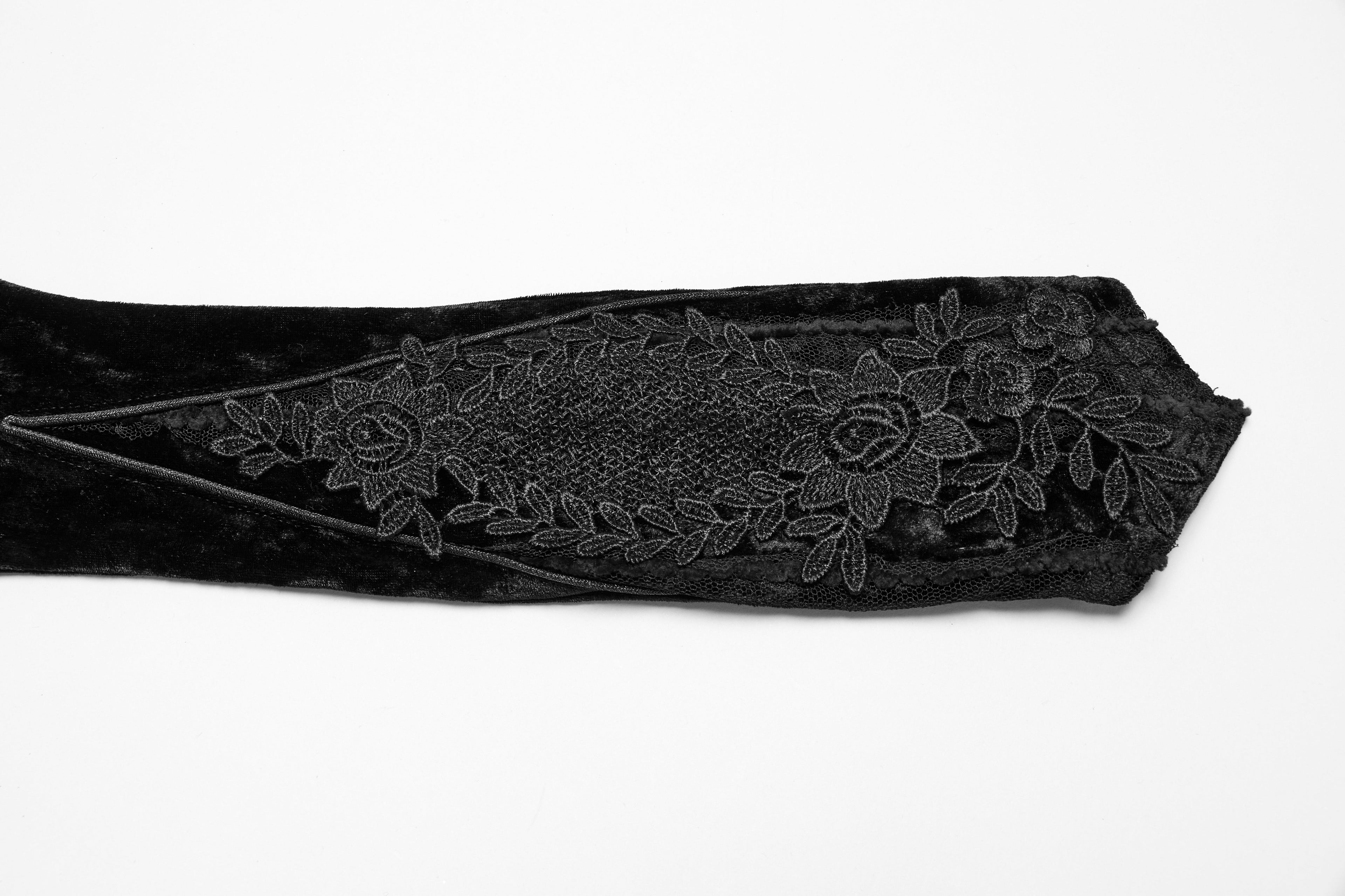 Punk Rave Selene Embroidered Velvet Gloves in Black - DevilGothic DevilGothic