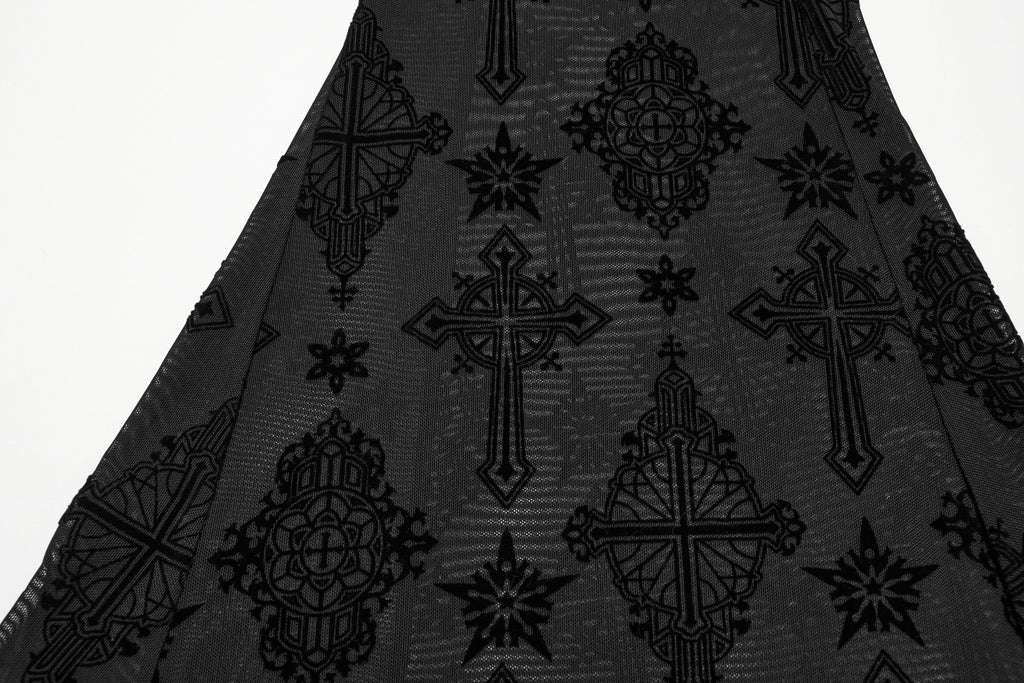 Punk Rave Seraphina Cross Flocking Flare Pants - DevilGothic DevilGothic