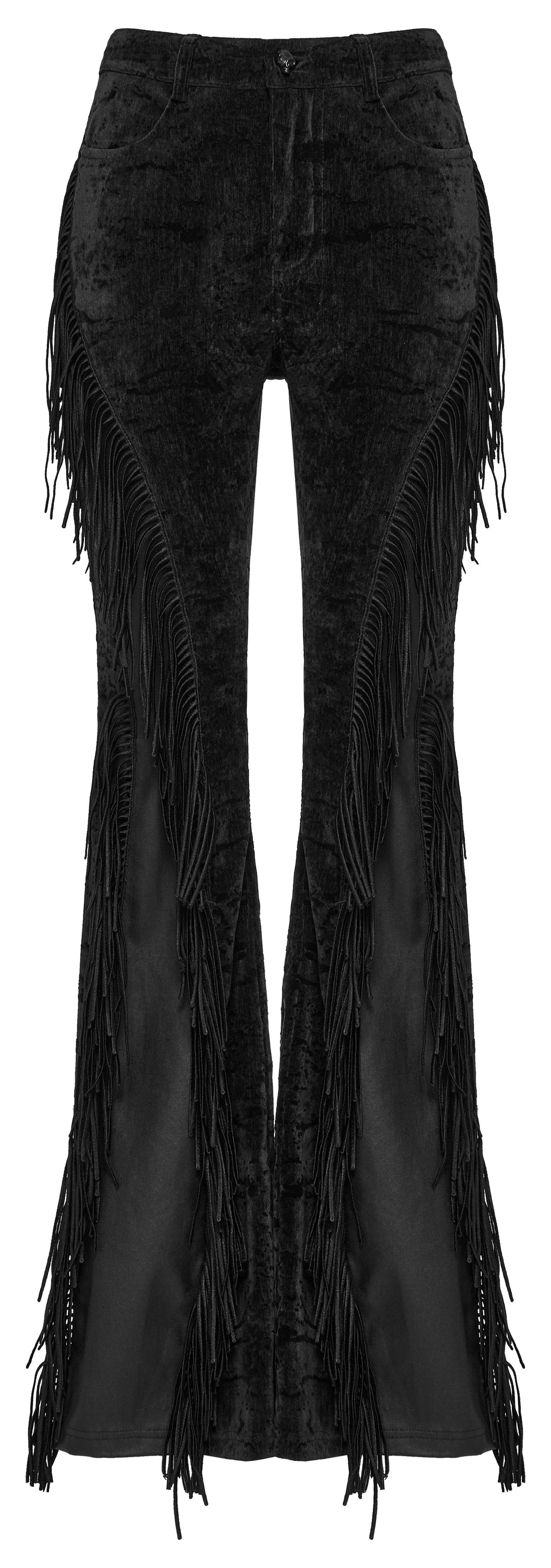 Punk Rave Morrigan Wasteland Tassel Flare Goth Trousers In Black - DevilGothic DevilGothic