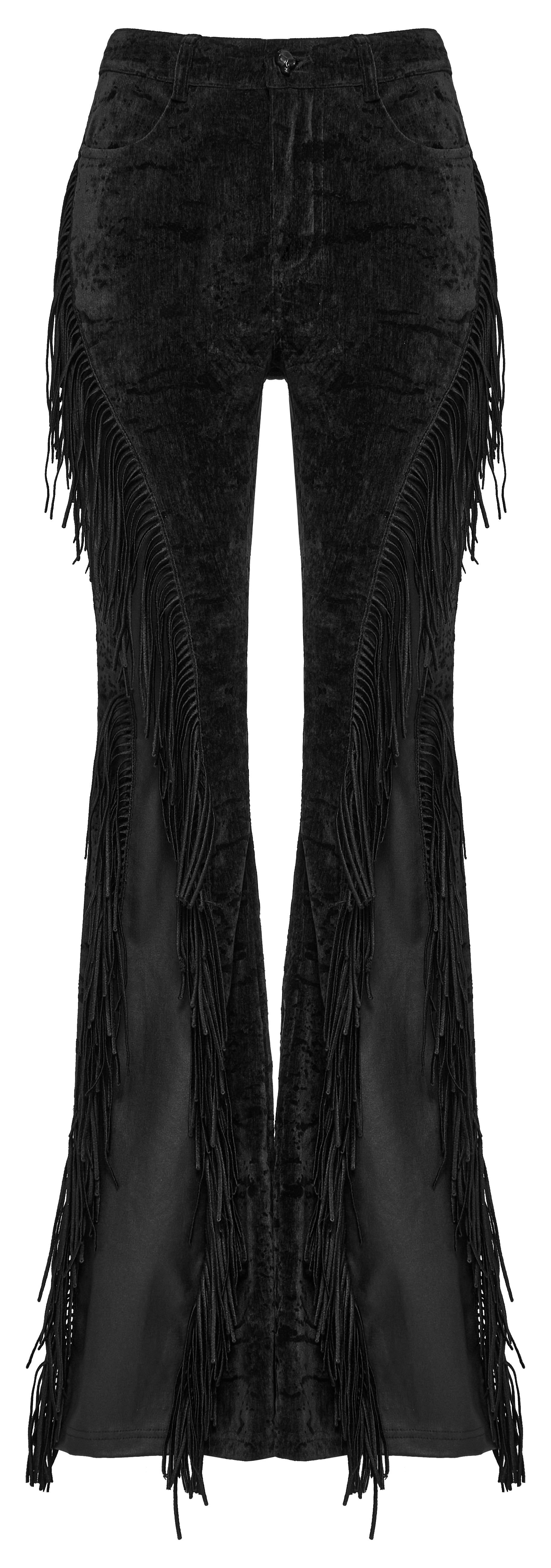 Punk Rave Morrigan Wasteland Tassel Flare Goth Trousers In Black - DevilGothic DevilGothic