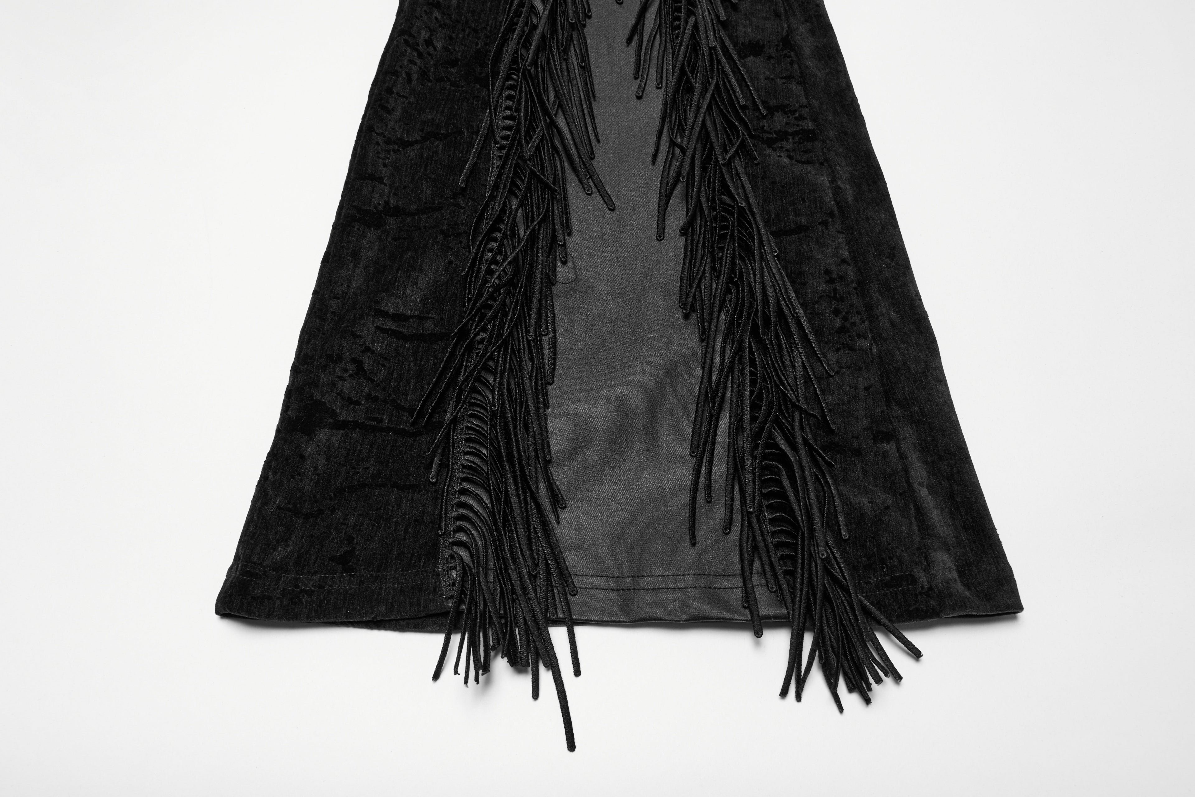 Punk Rave Morrigan Wasteland Tassel Flare Goth Trousers In Black - DevilGothic DevilGothic