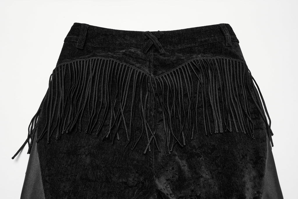 Punk Rave Morrigan Wasteland Tassel Flare Goth Trousers In Black - DevilGothic DevilGothic